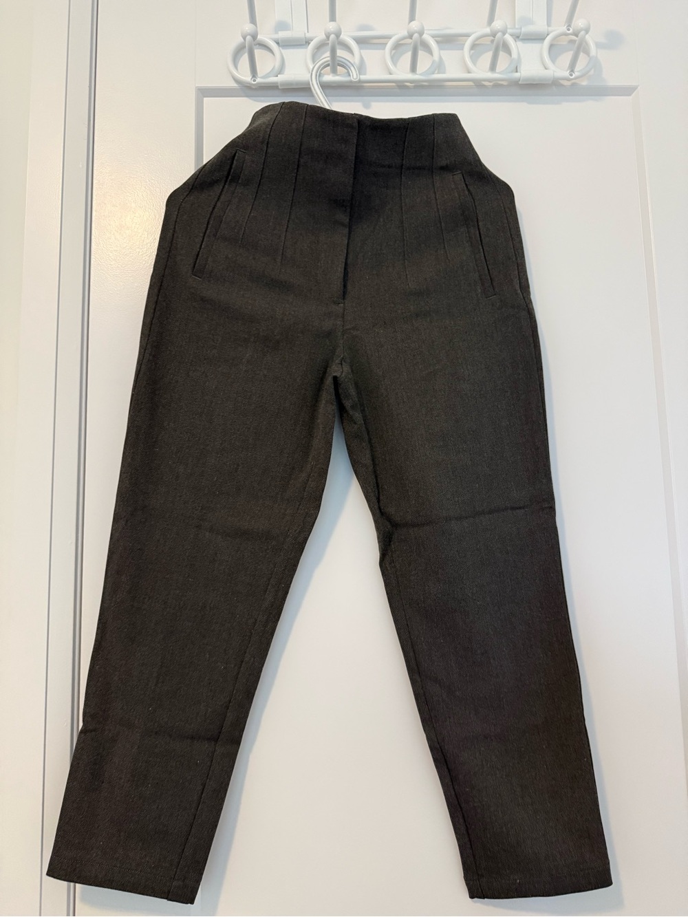 Zara High-Waist Straight-Leg Dark Grey Pants